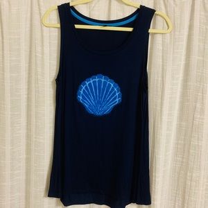 Navy Embroidered Shell Scoopneck Tank